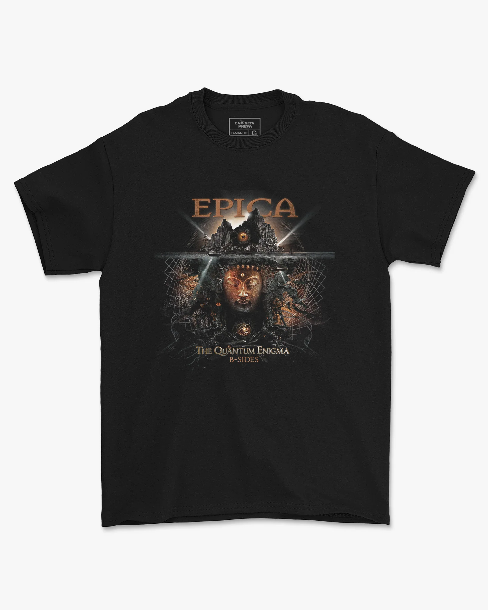 Camiseta Epica The Quantum Enigma B-Sides Preta Estampada