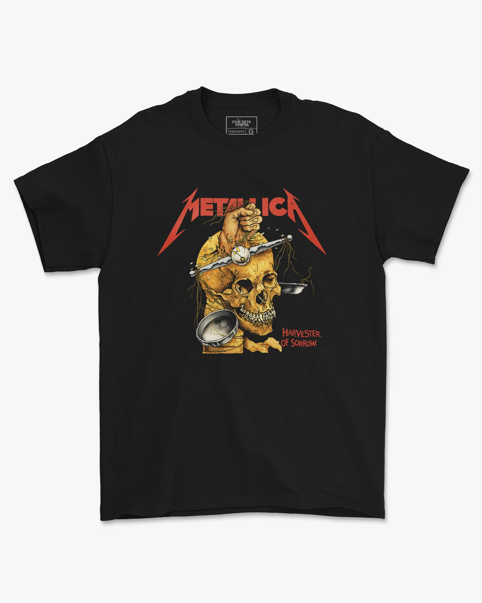 Camiseta Metallica Harvester of Sorrow Caveira Balança Preta Estampada
