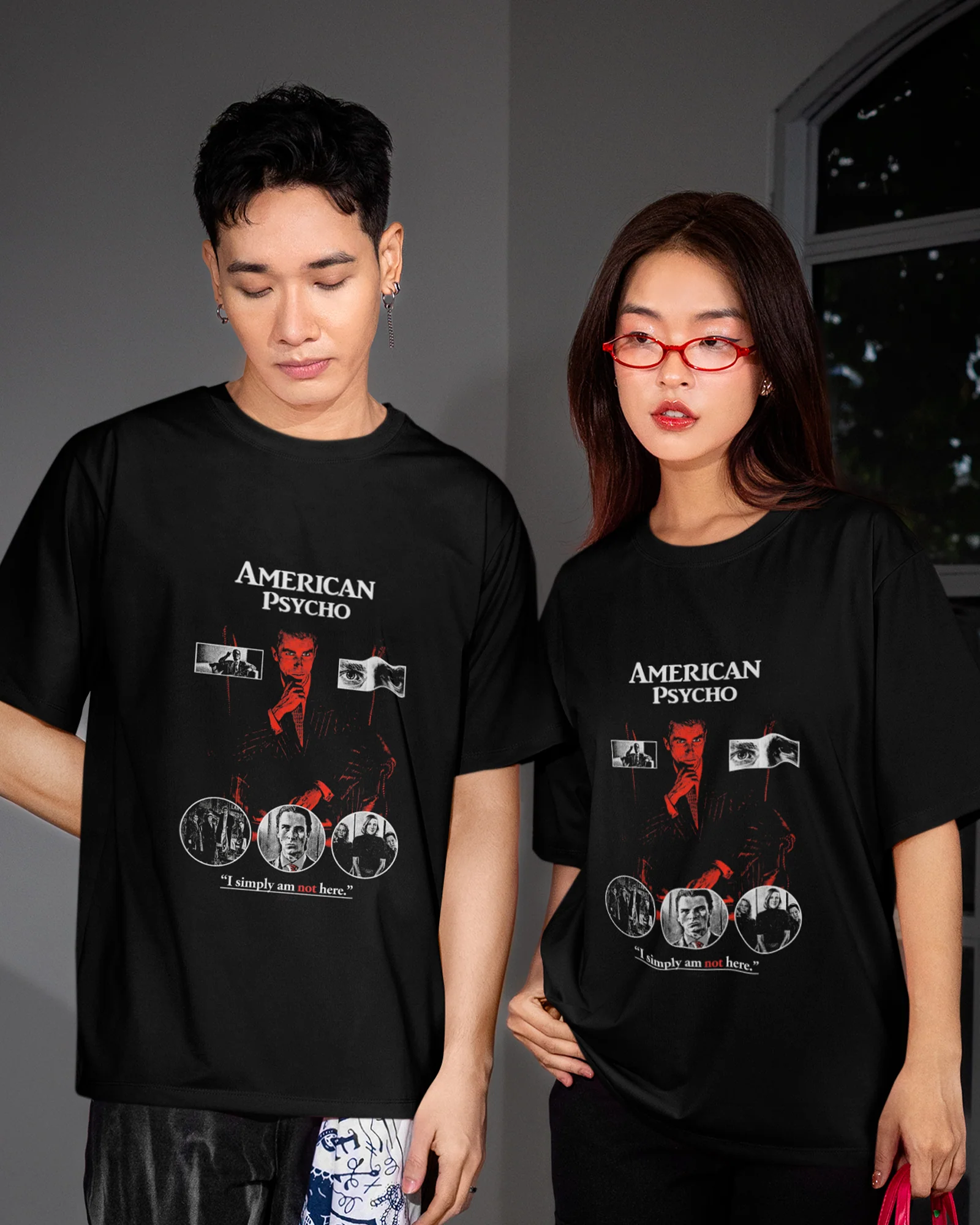 Camiseta Preta American Psycho Simply Am Not Here Unissex - Image 3