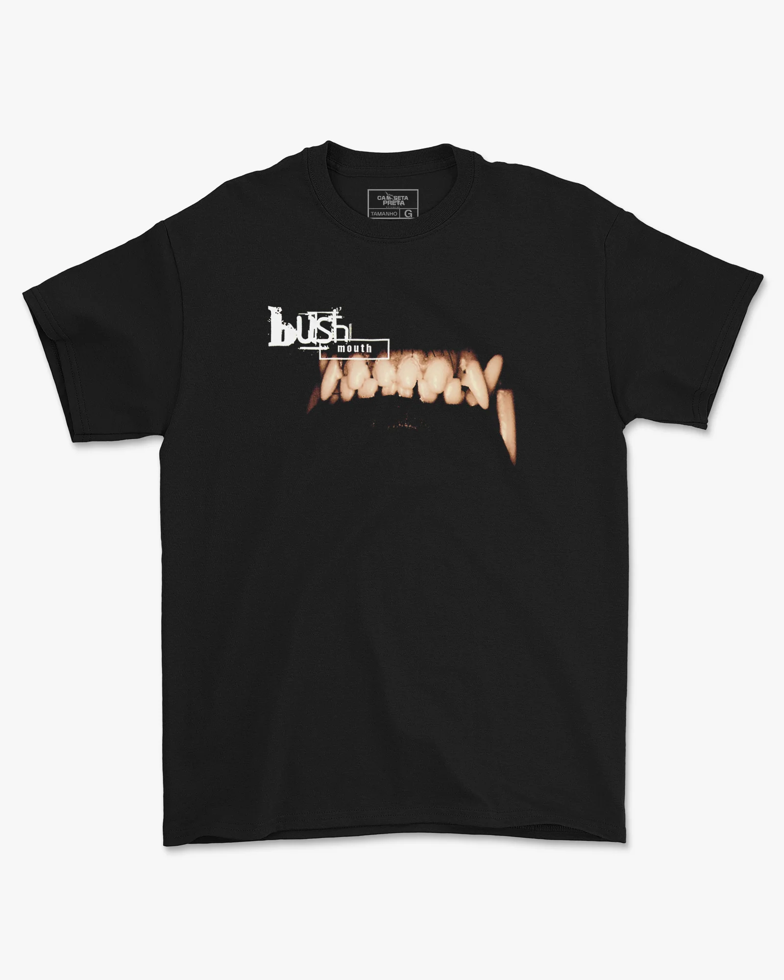 Camiseta Preta Bush Banda Mouth Dentes Rock