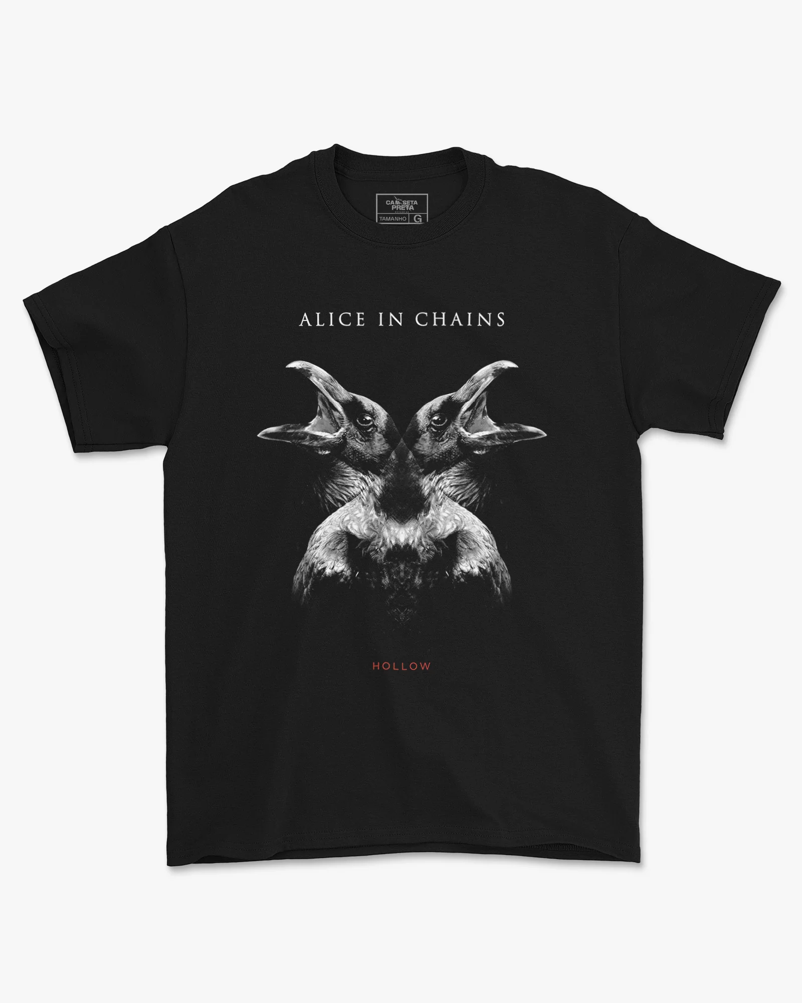 Camiseta Preta Alice in Chains Hollow Corvos Rock Unissex