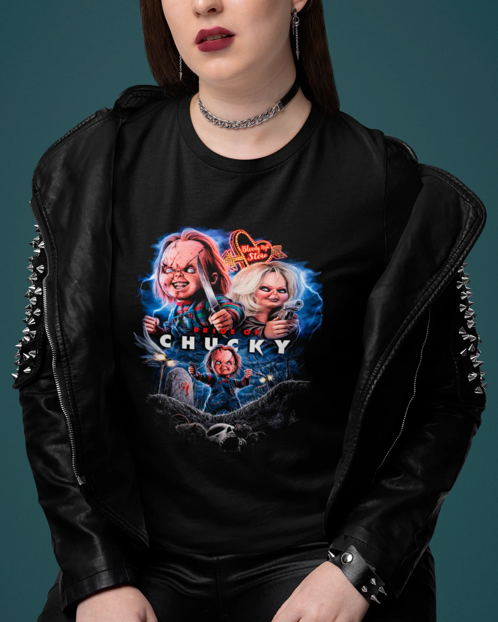 Camiseta Preta Chucky & Tiffany Cemetery Love Unissex - Image 2