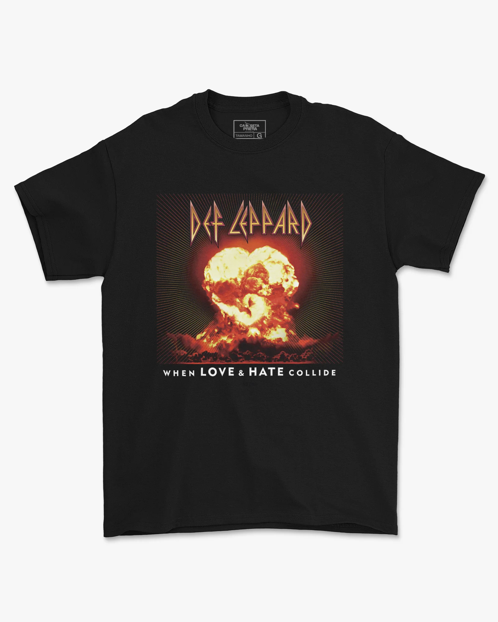 Camiseta Preta Def Leppard Explosão When Love and Hate Collide