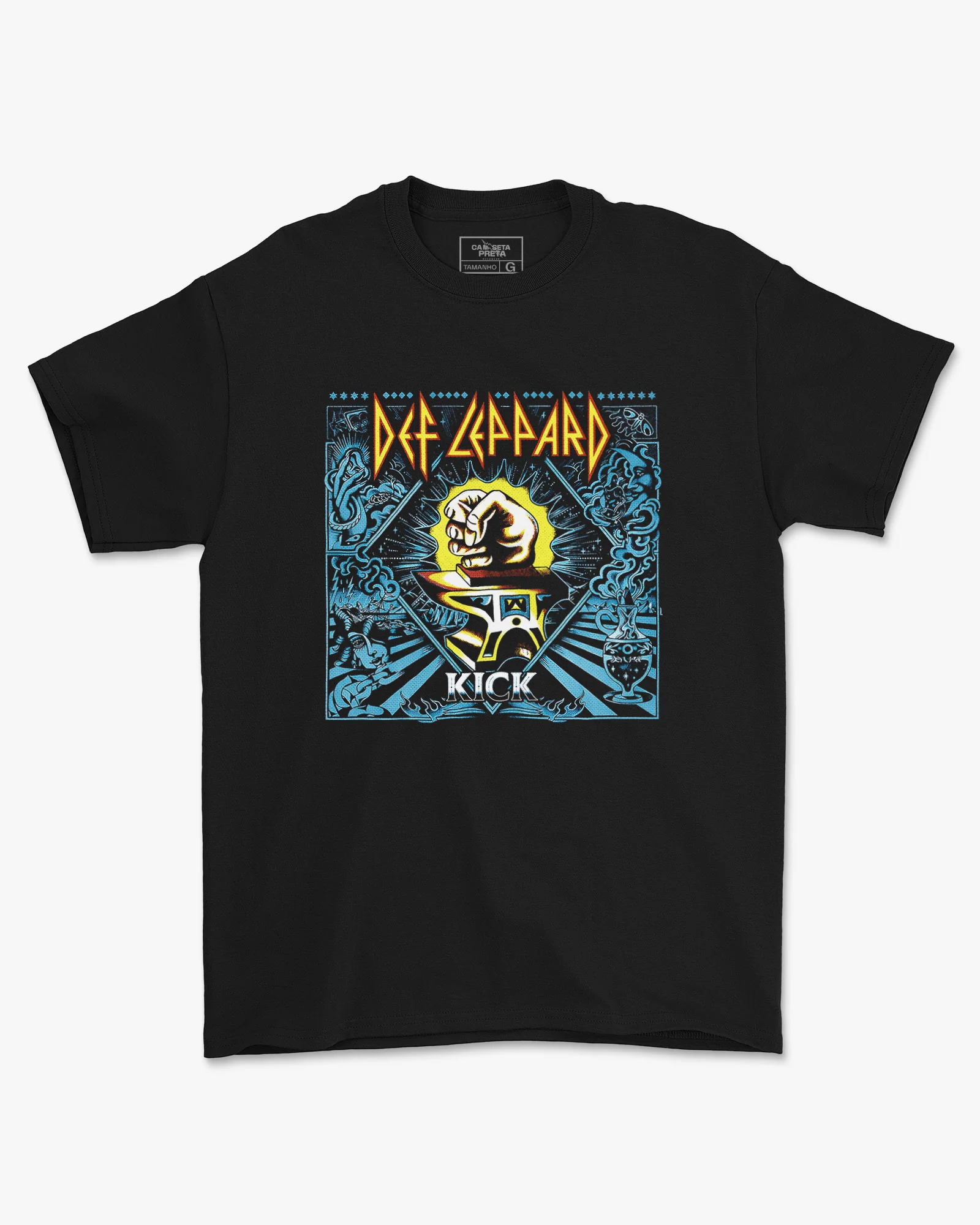 Camiseta Preta Def Leppard Album Kick Unissex