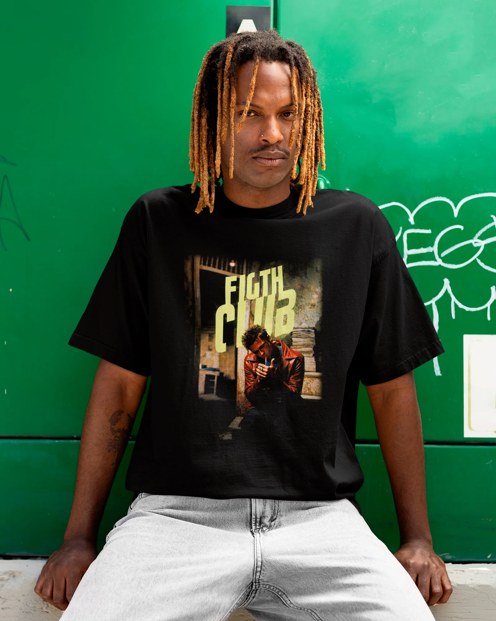 Camiseta Preta Fight Club Tyler Durden Design Clássico Unissex - Image 4