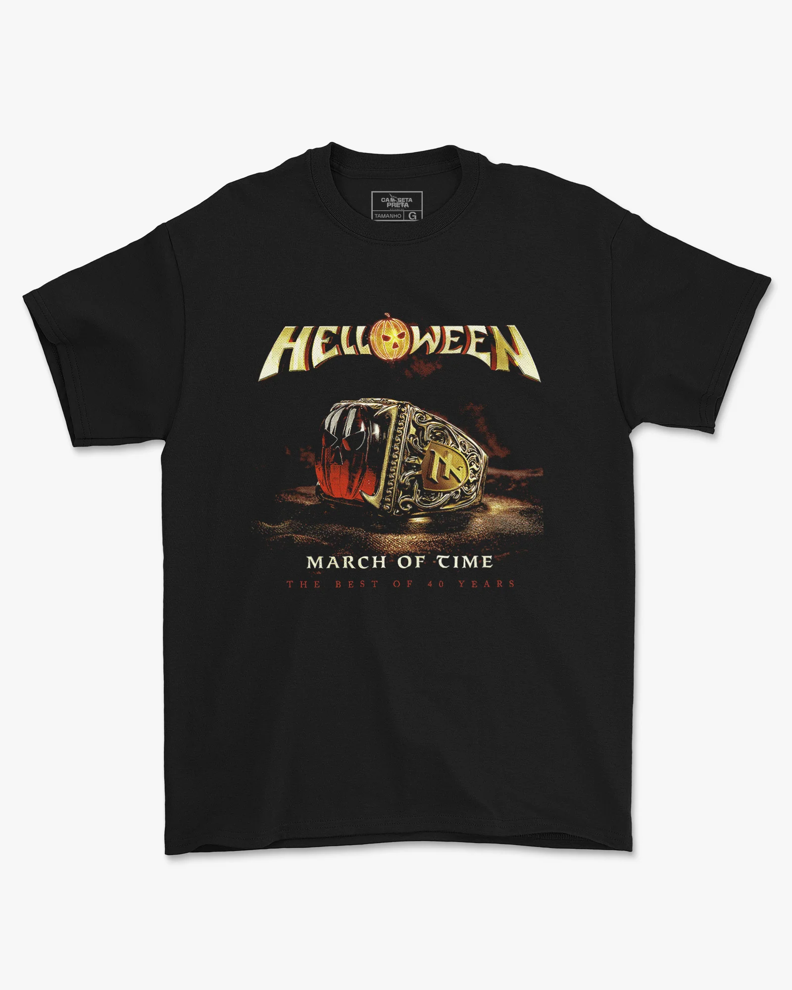 Camiseta Preta Helloween March of Time 40 Years Unissex