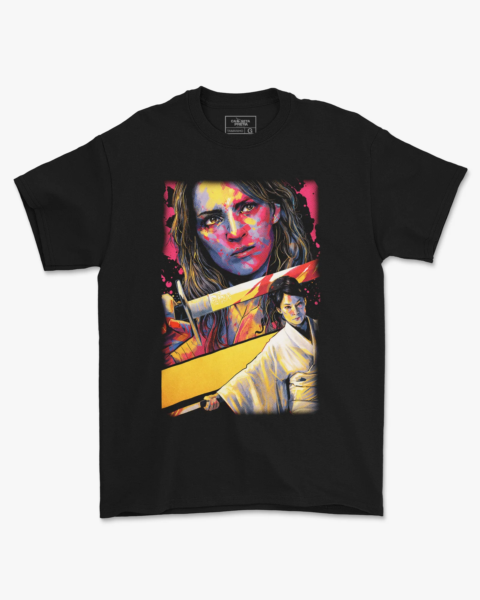 Camiseta Preta Kill Bill Arte Inspirada na Lenda da Katana Unissex
