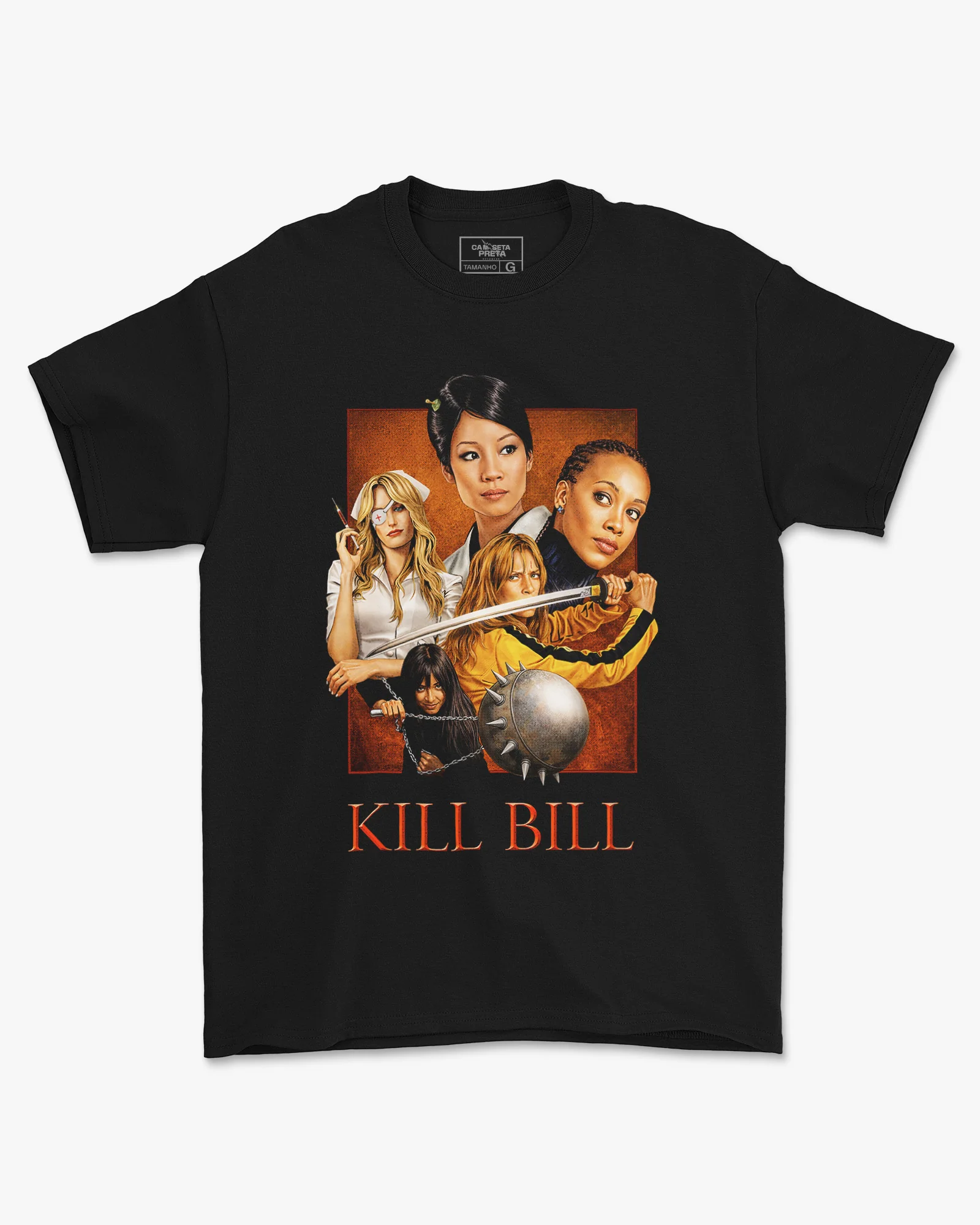 Camiseta Preta Kill Bill: Volume 1  Arte Clássica das Assassinas Unissex