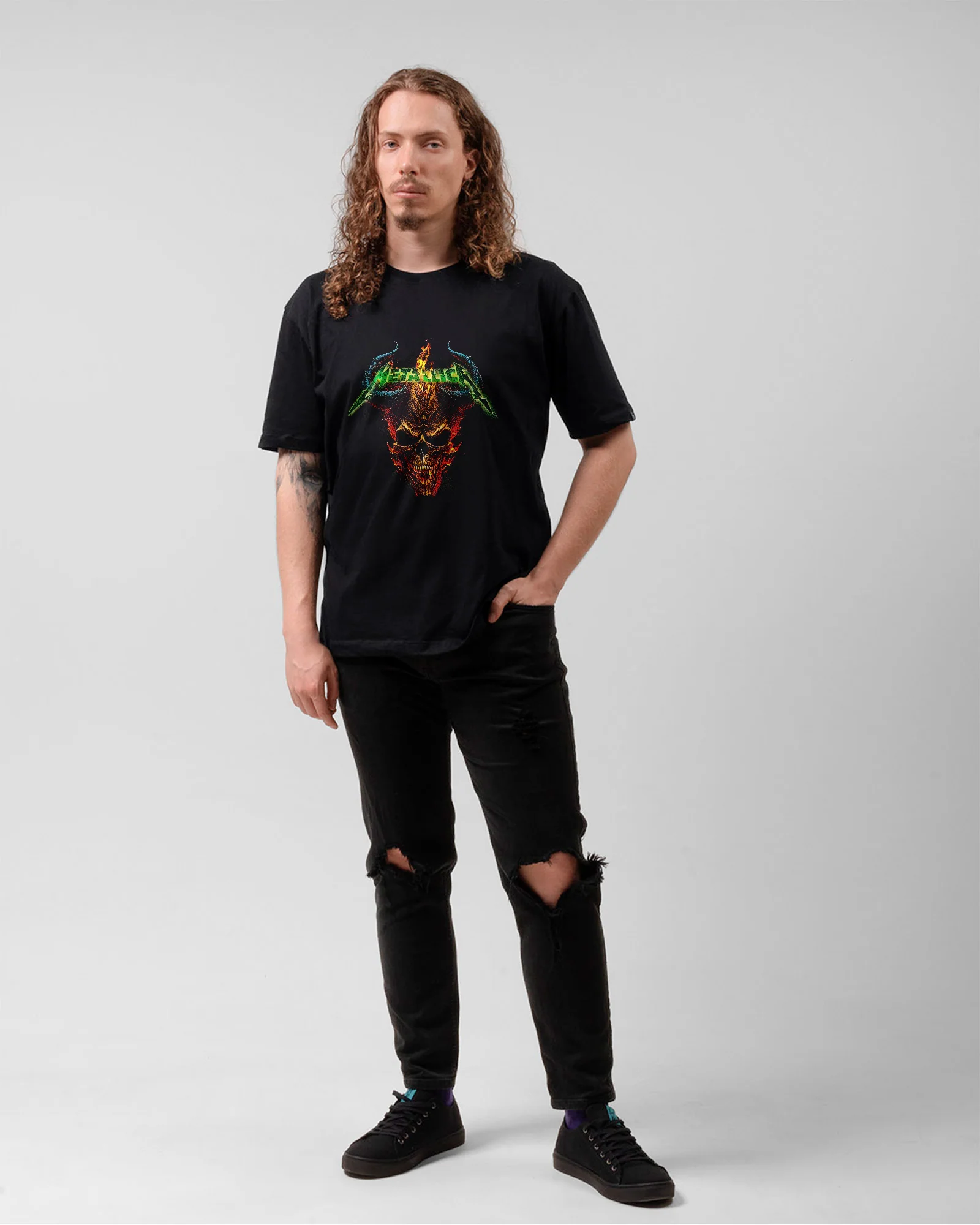 Camiseta Preta Metallica Fire Skull - Image 5