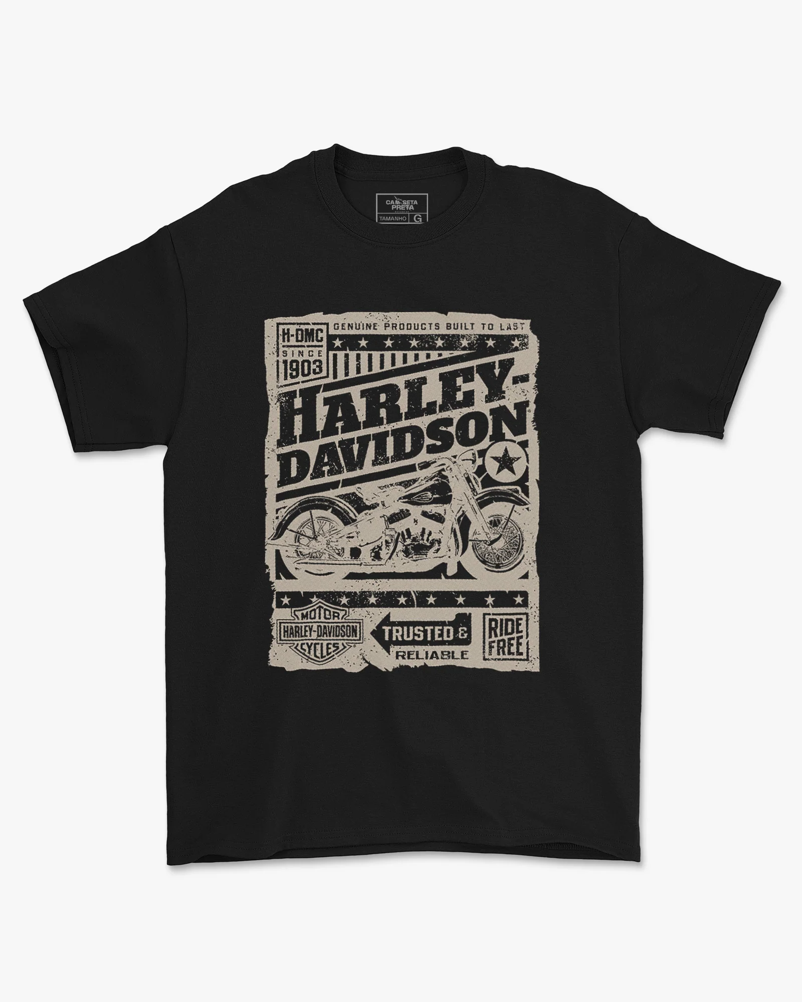 Camiseta Preta Moto Banner Motorcycles Estilo Biker