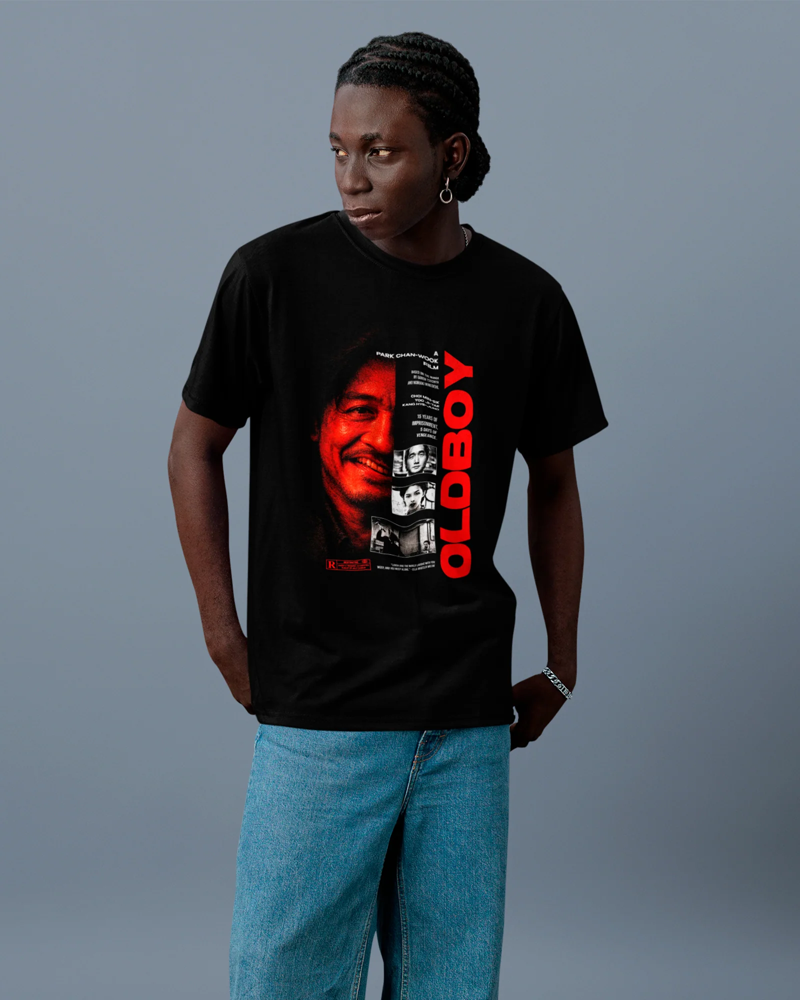 Camiseta Preta Oldboy Oh Dae-su Visual Sombrio Filme Cult Unissex - Image 4