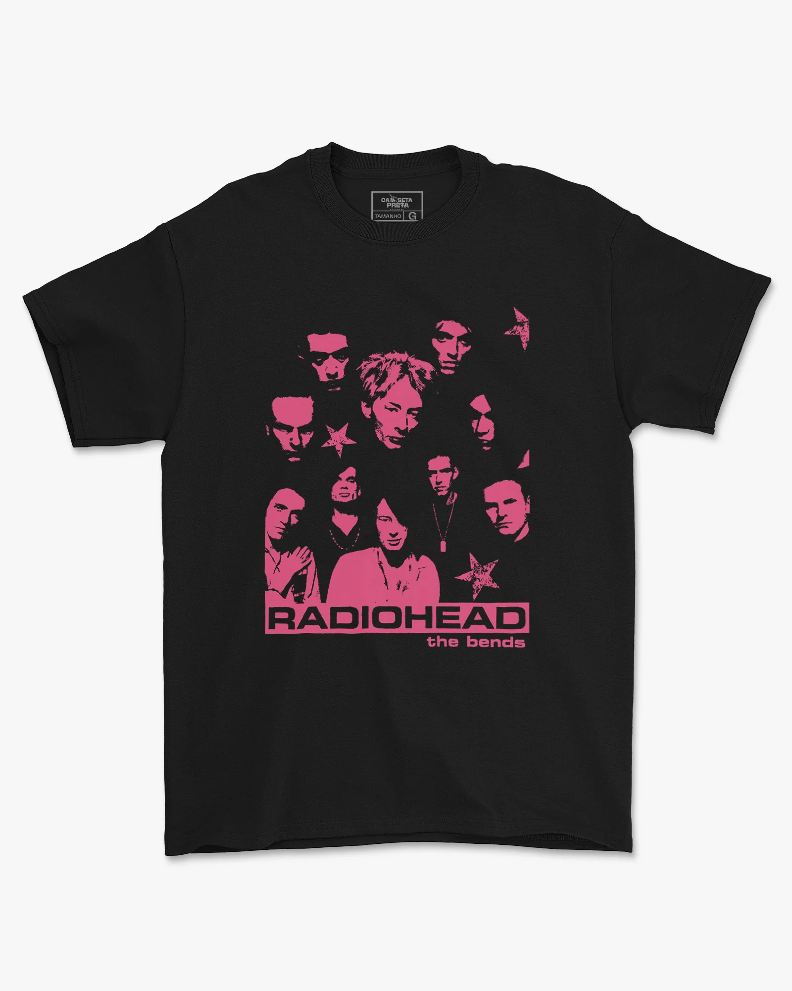 Camiseta Preta Radiohead Integrantes Arte Rosa Streetwear Unissex