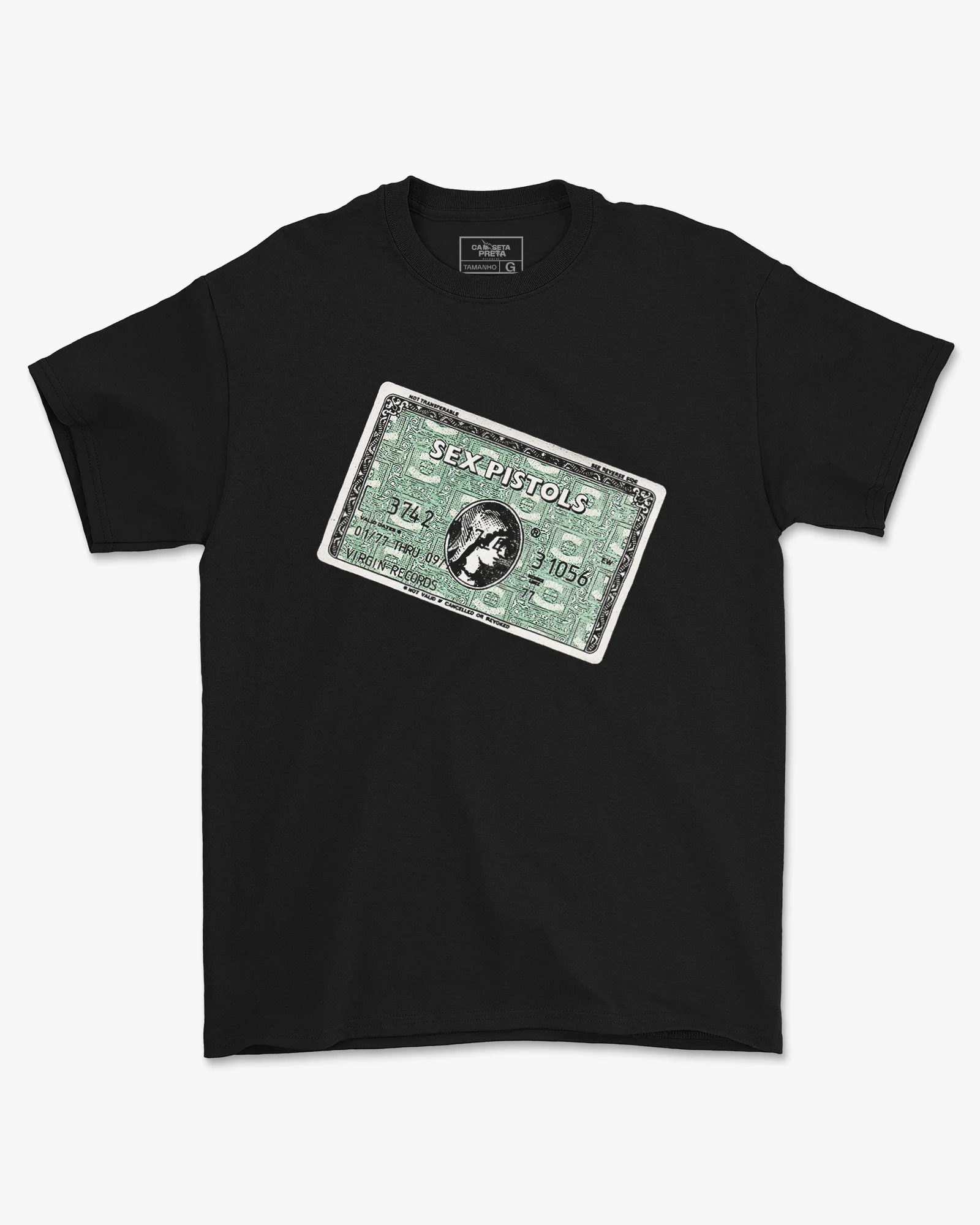 Camiseta Preta Sex Pistols Credit Card Punk Rock