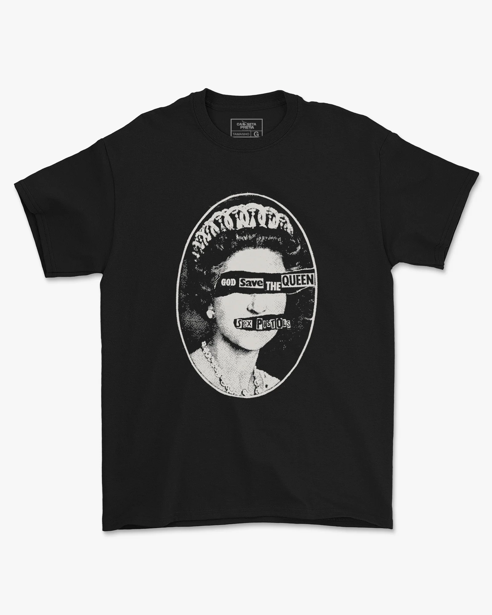 Camiseta Preta Sex Pistols God Save the Queen Punk