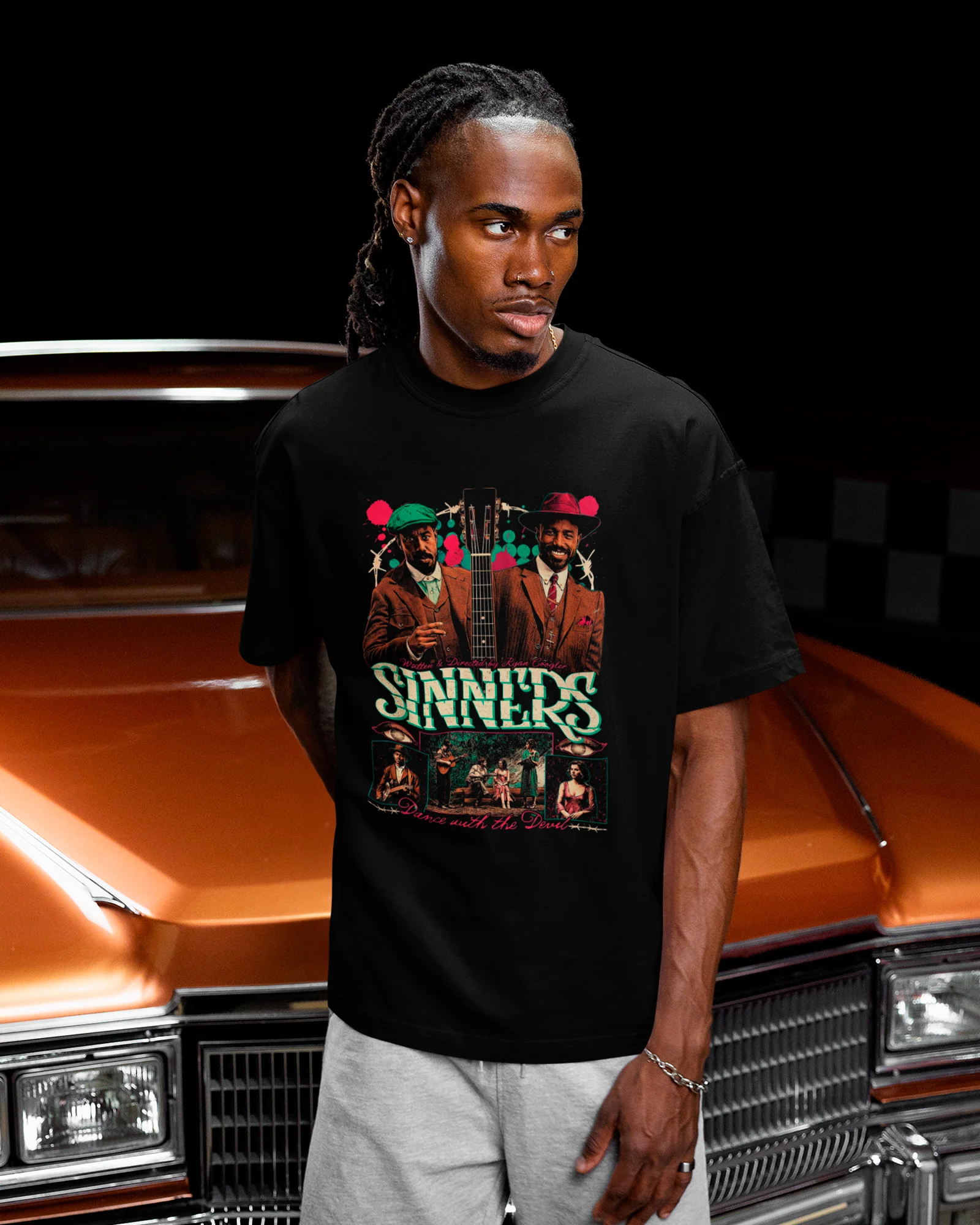 Camiseta Preta Sinners Protagonistas Violão Unissex - Image 3