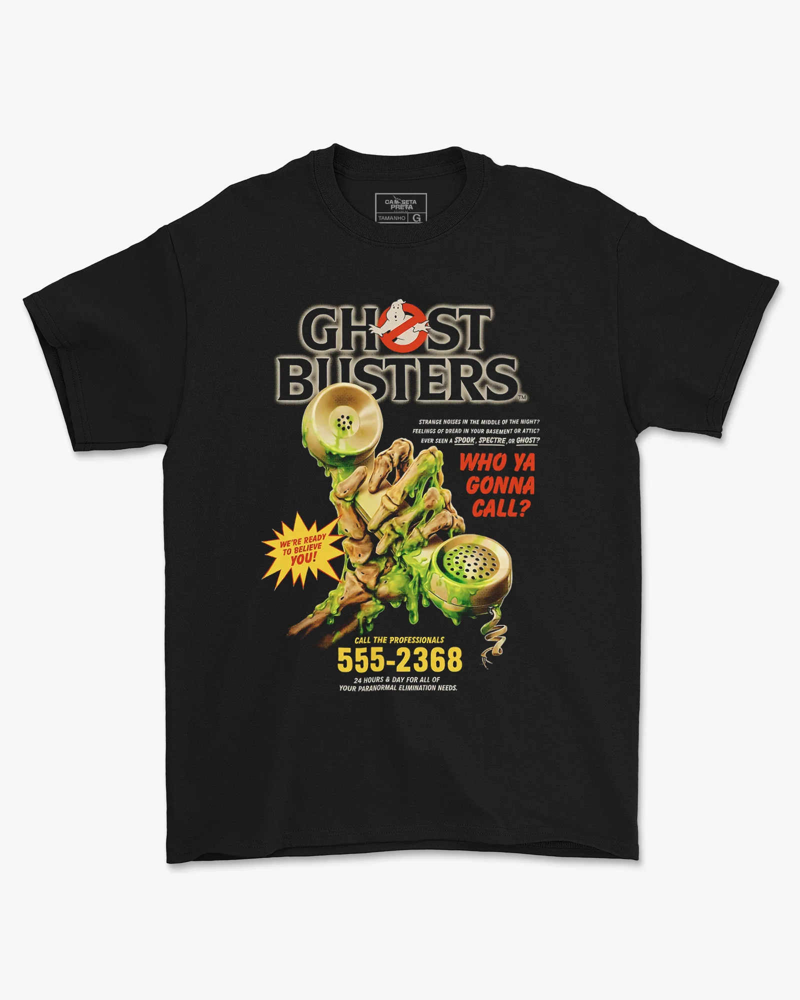 Camiseta Preta Skeleton Hand Ghost Call Unissex