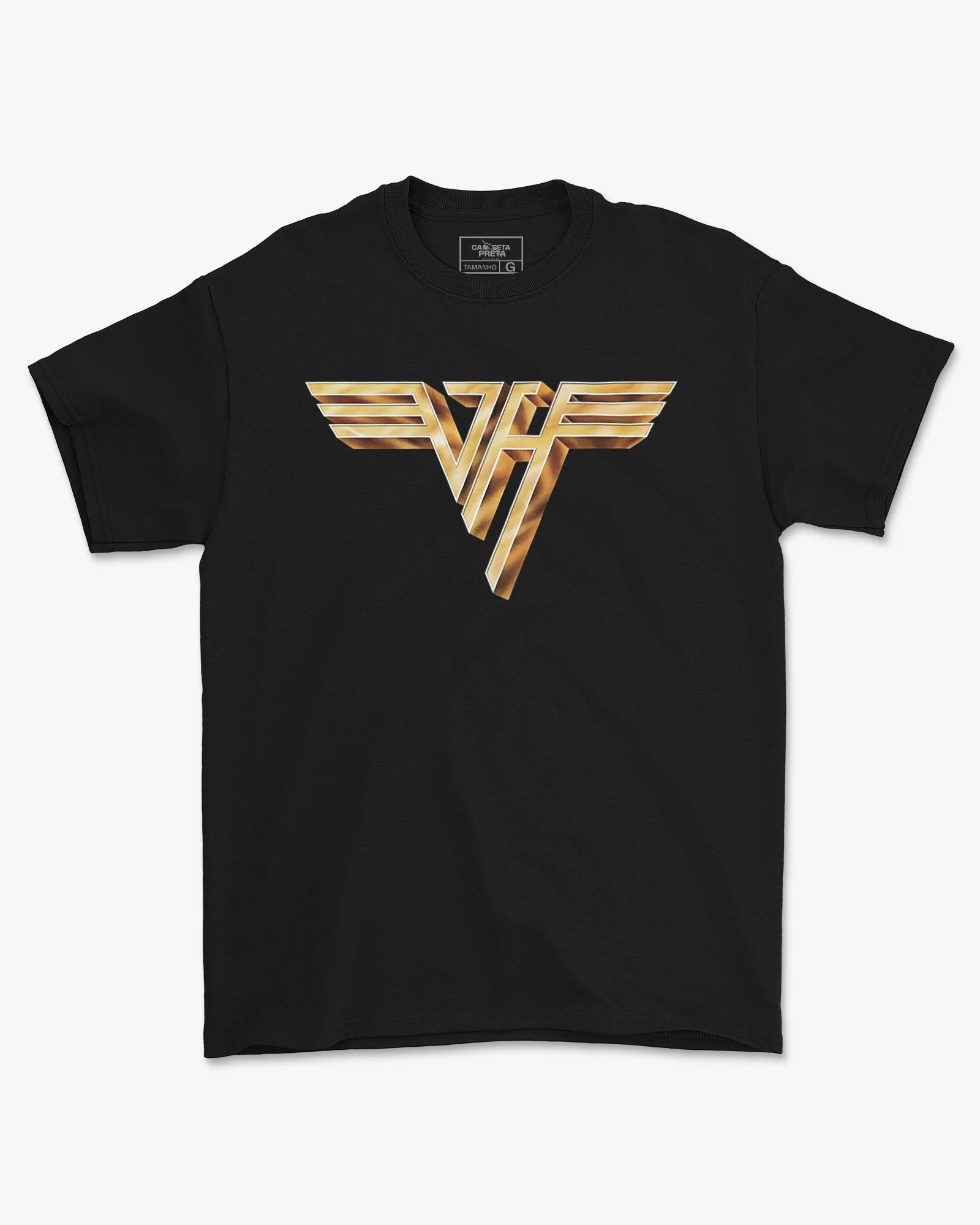 Camiseta Preta Van Halen Logo Dourado Unissex