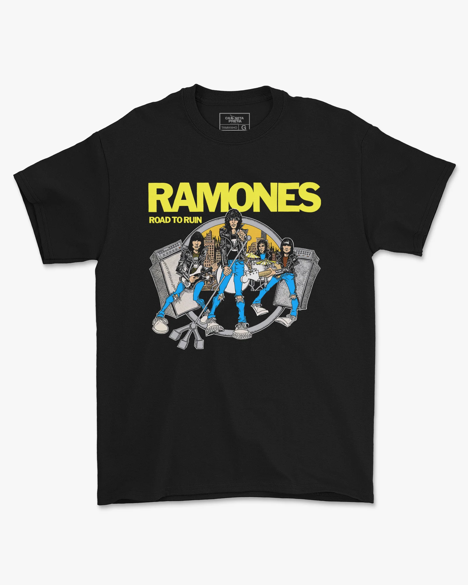 Camiseta Ramones Road to Ruin Integrantes Preta Estampada