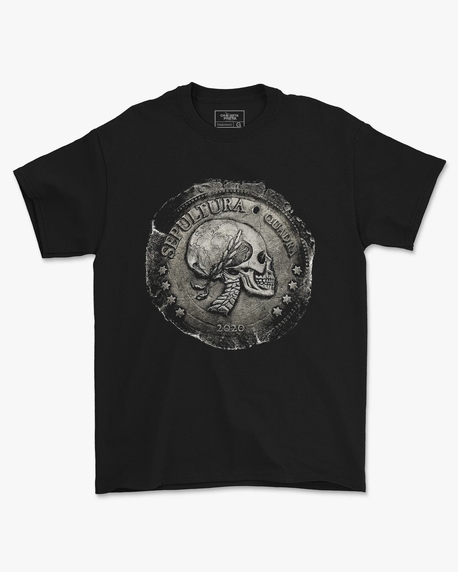 Camiseta Sepultura Quadra Caveira 2020 Preta Estampada